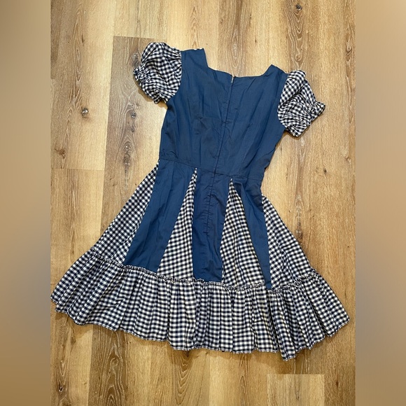 Cute vintage blue gingham check print dress cowgirl fair rodeo square dance S M - Picture 8 of 10